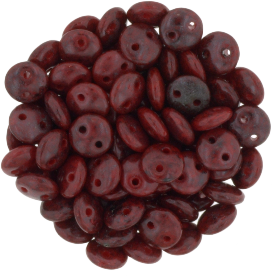 50 CzechMates 6mm Two Hole Lentil Opaque Red Black Picasso Beads (93200TB)