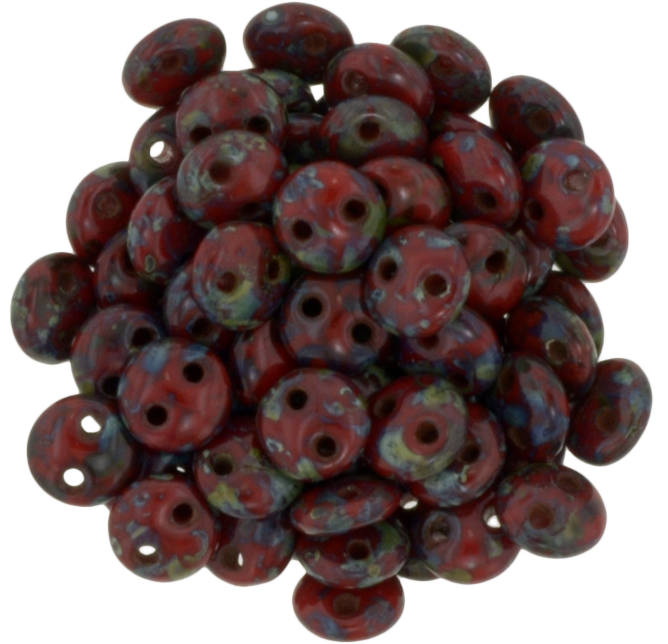 50 CzechMates 6mm Two Hole Lentil Opaque Red Picasso Beads (93200T)