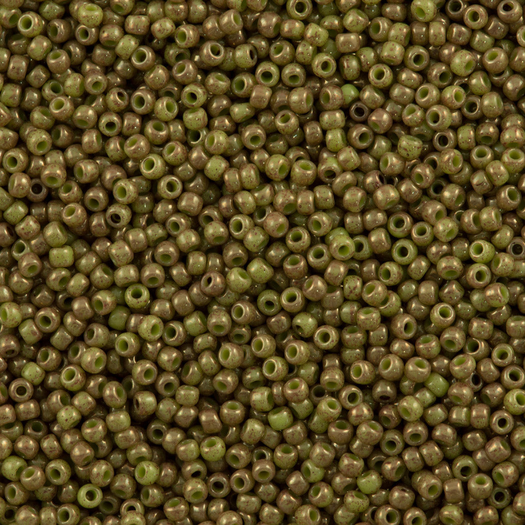 50g Toho Round Seed Beads 11/0 Opaque Avocado Pink Marbled (1209)