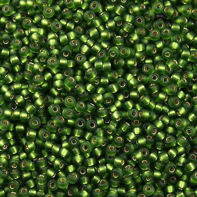 50g Miyuki Round Seed Bead 11/0 Matte Silver Lined Olive (26F)