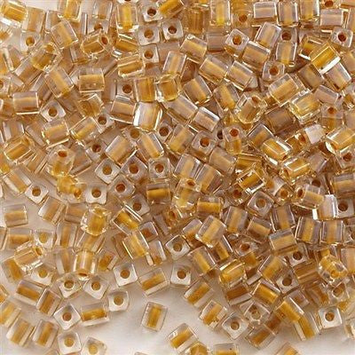 Miyuki 4mm Square Seed Bead Inside Color Lined Caramel 19g Tube (244)