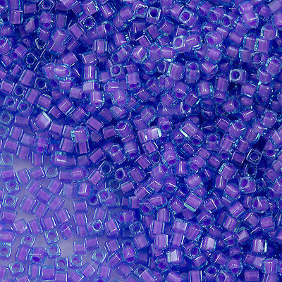 Miyuki 1.8mm Square Seed Bead Blue Inside Color Lined Lavender 8g Tube (2640)