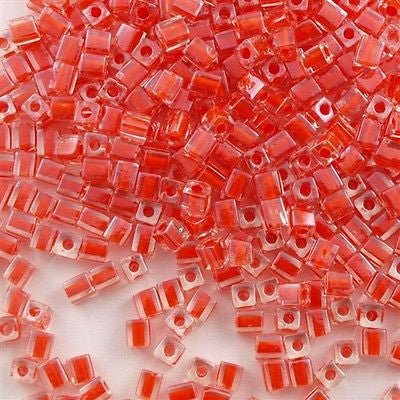 Miyuki 4mm Square Seed Bead Inside Color Lined Tangerine 19g Tube (236)