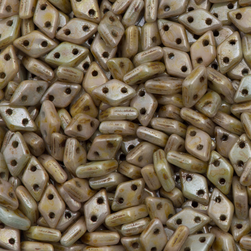 CzechMates 4x6mm Diamond Two Hole Beads Opaque Ultra Green Luster 8.2g Tube (65455P)