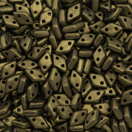 CzechMates 4x6mm Diamond Two Hole Beads Metallic Suede Gold 8.2g Tube (79080)