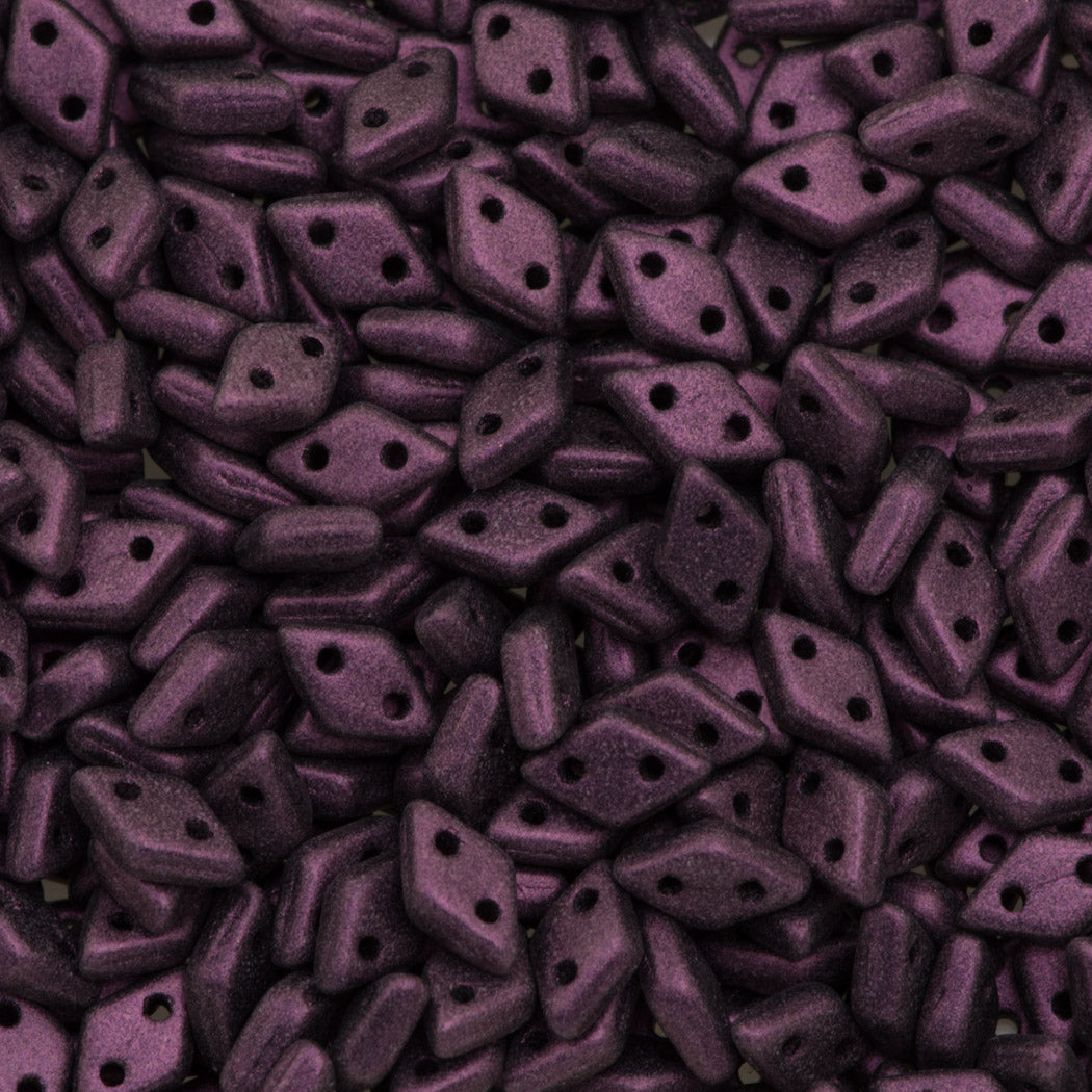 CzechMates 4x6mm Diamond Two Hole Beads Metallic Suede Pink 8.2g Tube (79086)