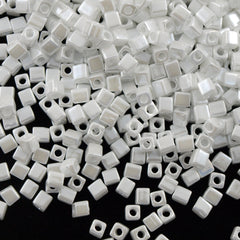Miyuki 4mm Cube Seed Bead Opaque White Luster 19g Tube (420)