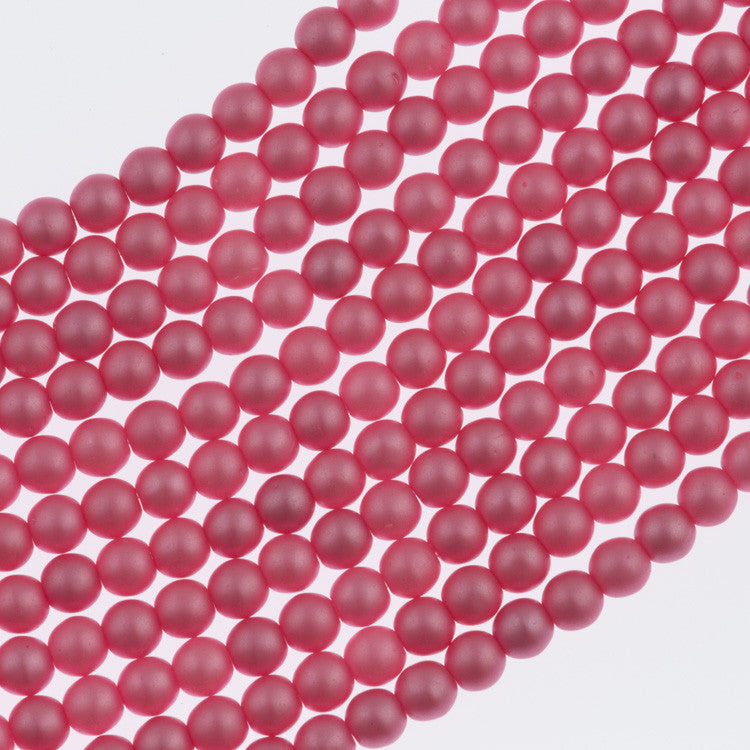 100 Czech 2mm Round Matte Flamingo Glass Pearl Beads