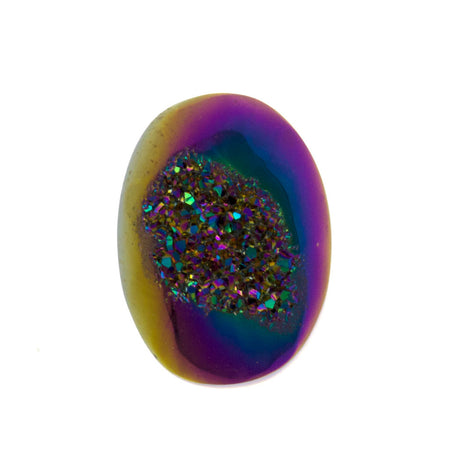 Titanium Rainbow Aura Carved Window Druzy Oval Domed Cabochon 14x10x6