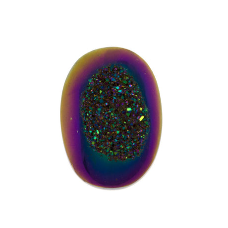 Titanium Rainbow Aura Carved Window Druzy Oval Domed Cabochon 14x10x5