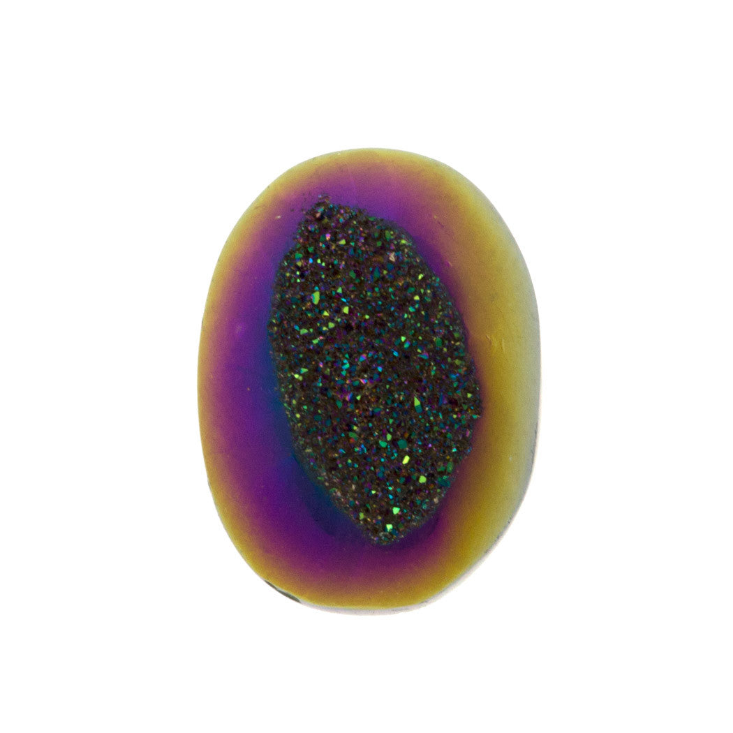 Titanium Rainbow Aura Carved Window Druzy Oval Domed Cabochon 14x10x6