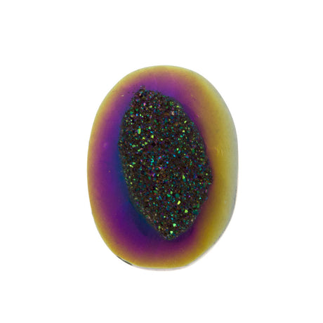 Titanium Rainbow Aura Carved Window Druzy Oval Domed Cabochon 14x10x6