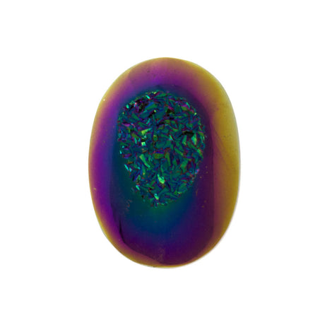 Titanium Rainbow Aura Carved Window Druzy Oval Domed Cabochon 14x10x6