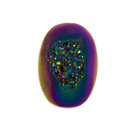 Titanium Rainbow Aura Carved Window Druzy Oval Domed Cabochon 14x10x6