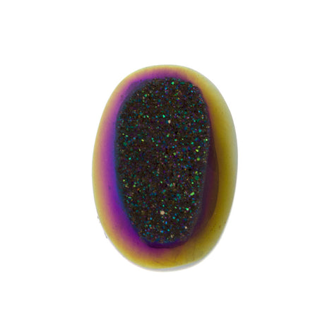 Titanium Rainbow Aura Carved Window Druzy Oval Domed Cabochon 14x10x6