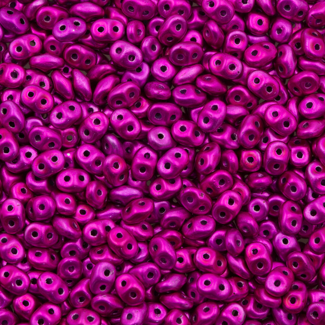 Super Duo 2x5mm Two Hole Beads Metalust Hot Pink (24207)