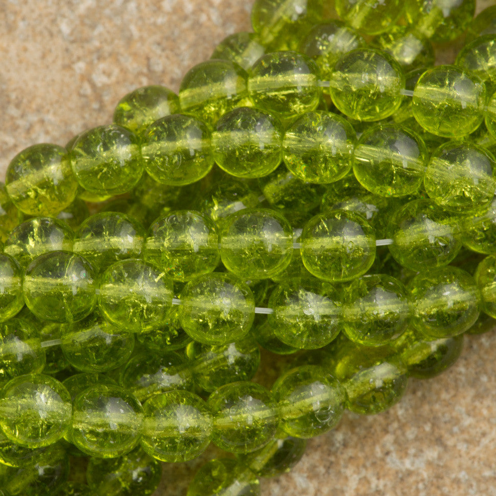 100 Czech 6mm Pressed Glass Round Olivine Crackle Beads (50230CRK)