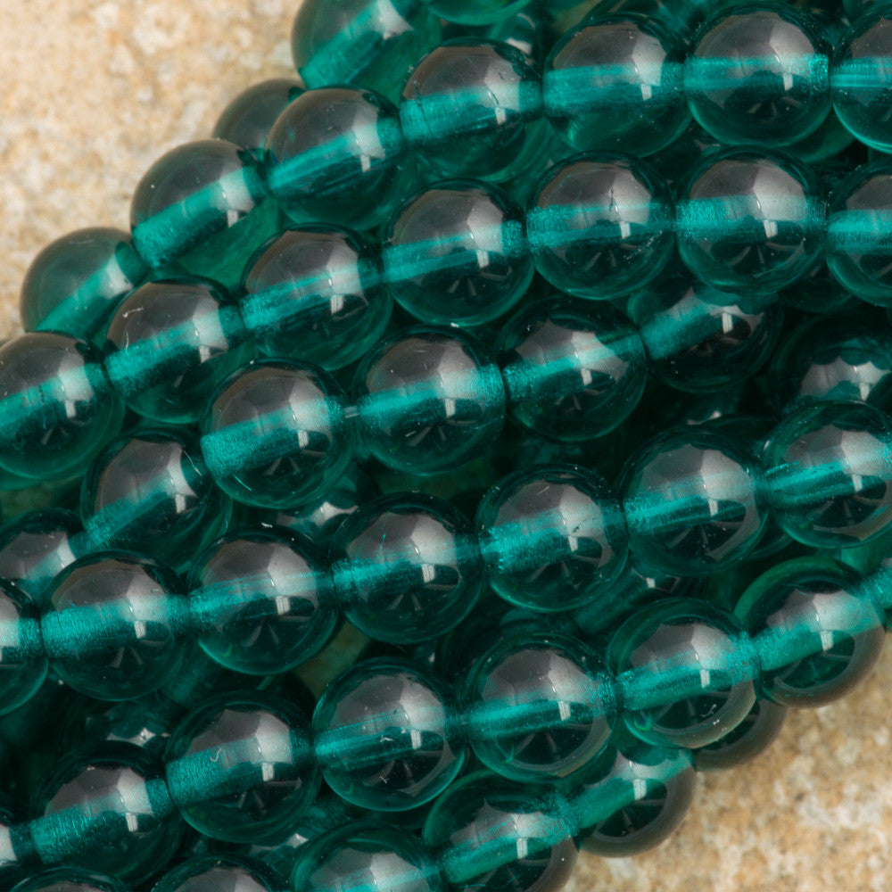 100 Czech 6mm Pressed Glass Round Viridian Beads (60230)