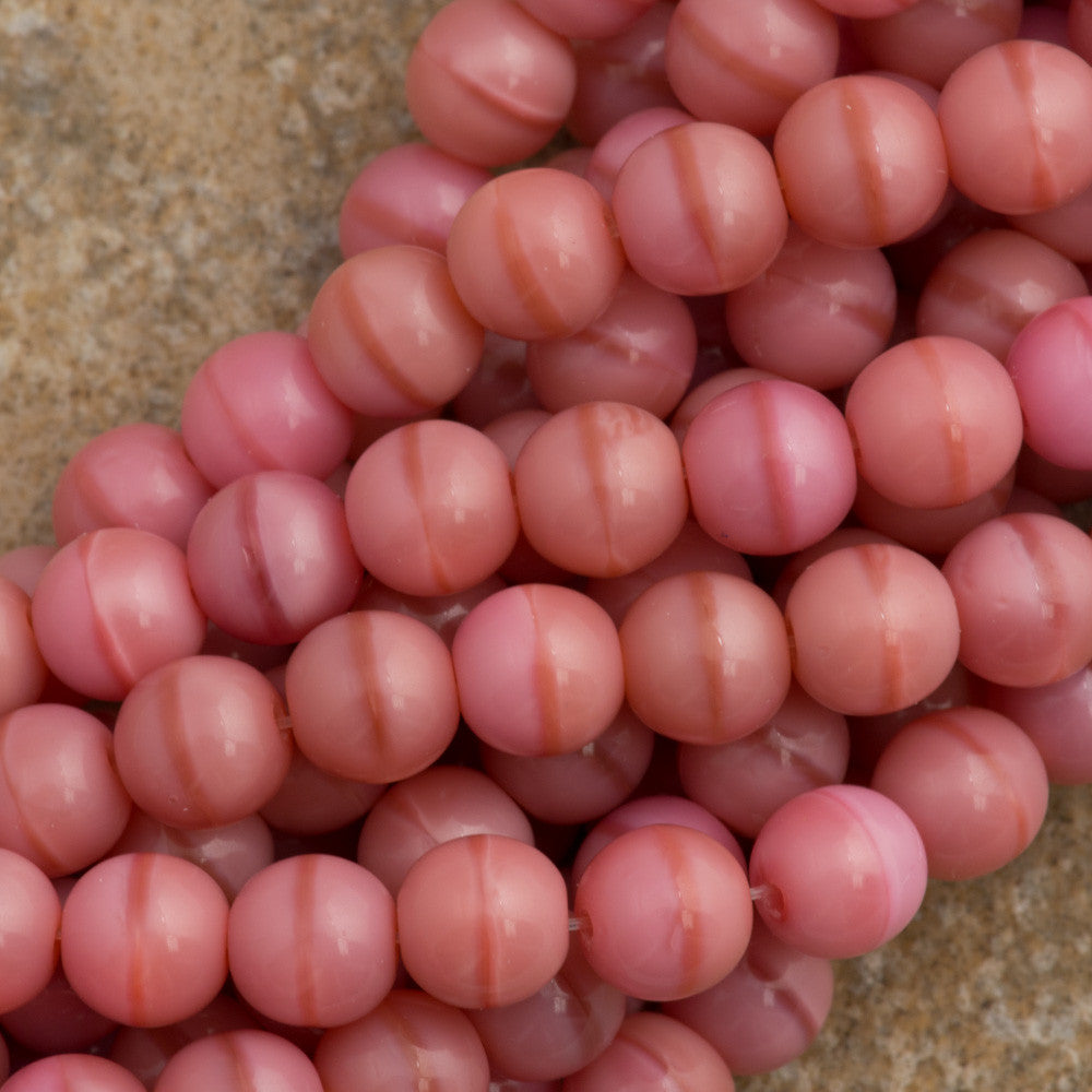 100 Czech 6mm Pressed Glass Round Coral Pink Beads (74020)