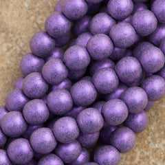 100 Czech 6mm Pressed Glass Round Beads Metallic Suede Purple (79021)