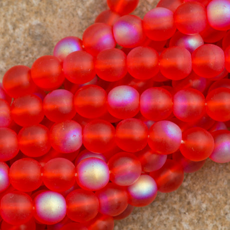 100 Czech 6mm Pressed Glass Round Matte Hyacinth AB Beads (90040MX)