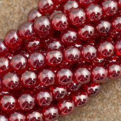 100 Czech 6mm Pressed Glass Round Siam Ruby Luster Beads (90080L)