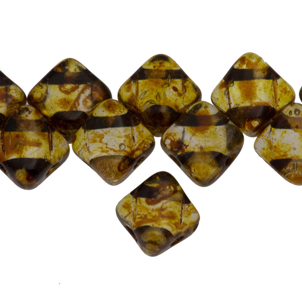 40 Czech Glass 6mm Two Hole Silky Beads Crystal Dark Travertin (00030TD)