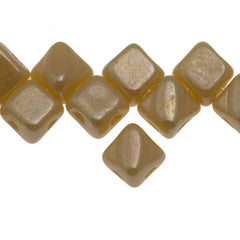 Czech Glass 5mm Two Hole Silky Beads Opaque Light Beige White Luster