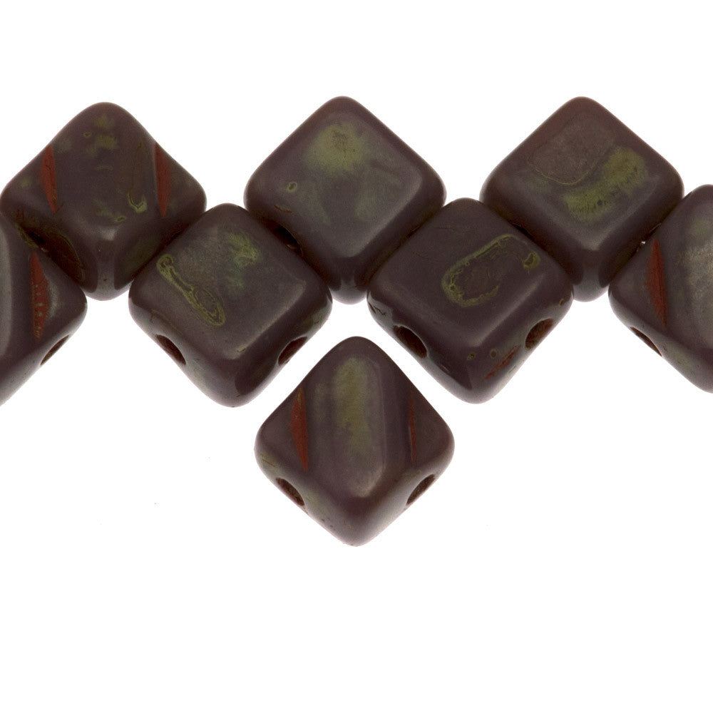 Czech Glass 6mm Two Hole Silky Beads Opaque Purple Picasso