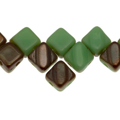 40 Czech Glass 6mm Two Hole Silky Beads Opaque Jade Apricot (53100APR)