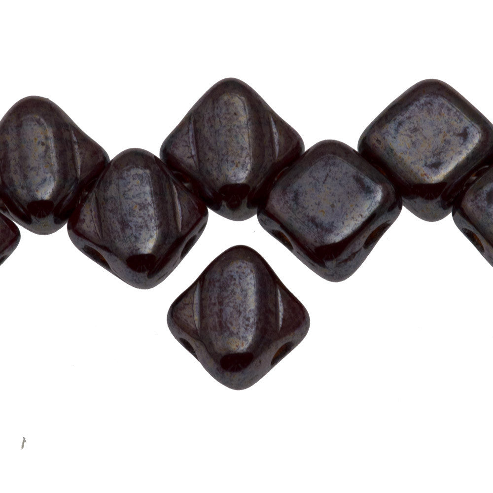 Czech Glass 6mm Two Hole Silky Beads Ruby Hematite