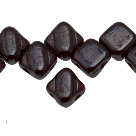 Czech Glass 6mm Two Hole Silky Beads Ruby Hematite