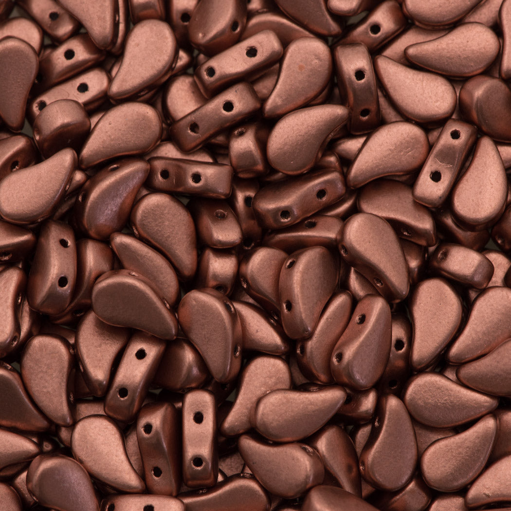 Paisley Duo 8x5mm Two Hole Bead Metallic Bronze Copper 21g Tube (01780)