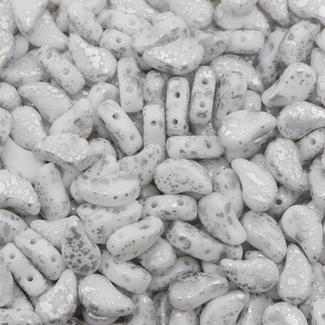 Paisley Duo 8x5mm Two Hole Bead Silver Splash White 21g Tube (15481)