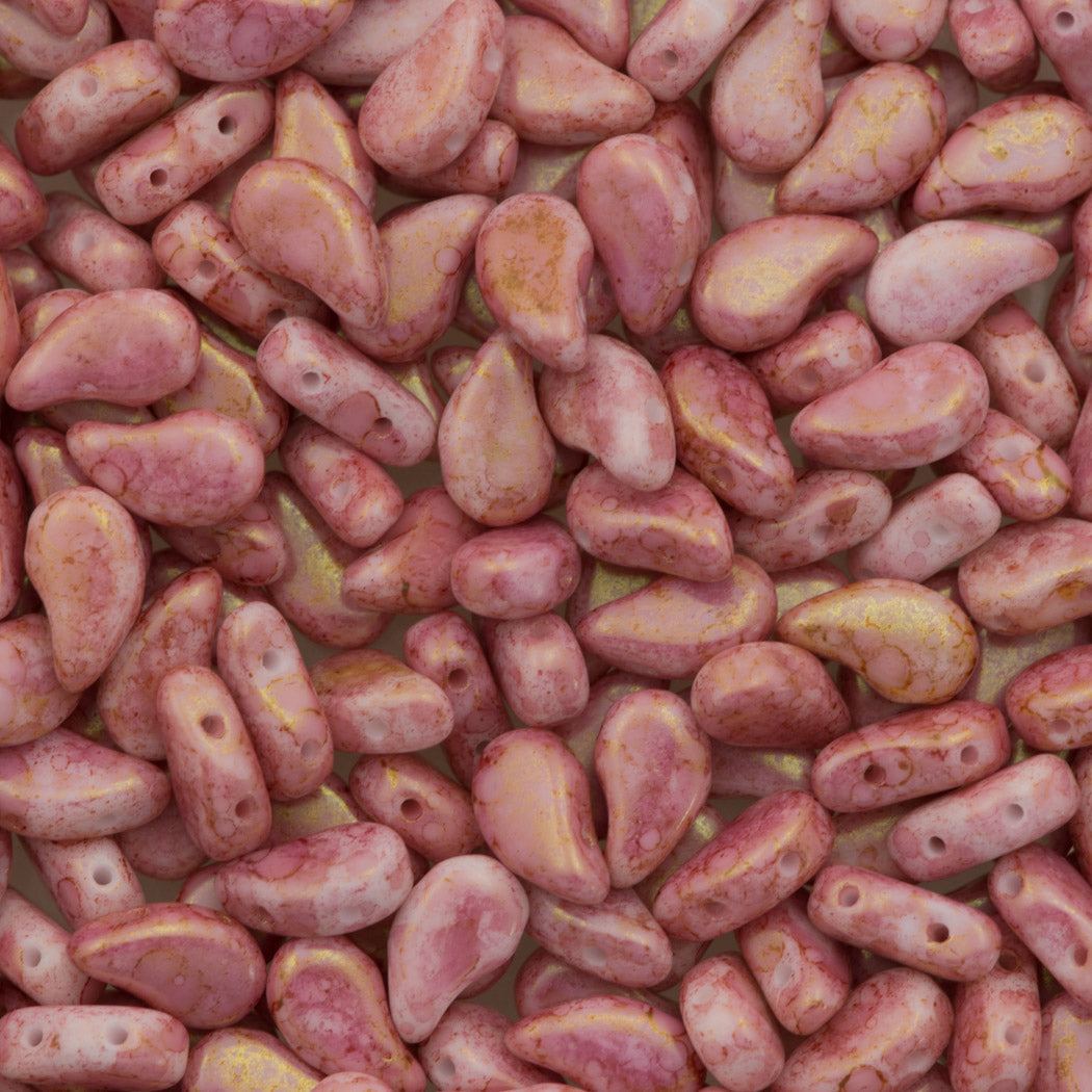 Paisley Duo 8x5mm Two Hole Bead Opaque Topaz Pink Luster 21g Tube (15495P)