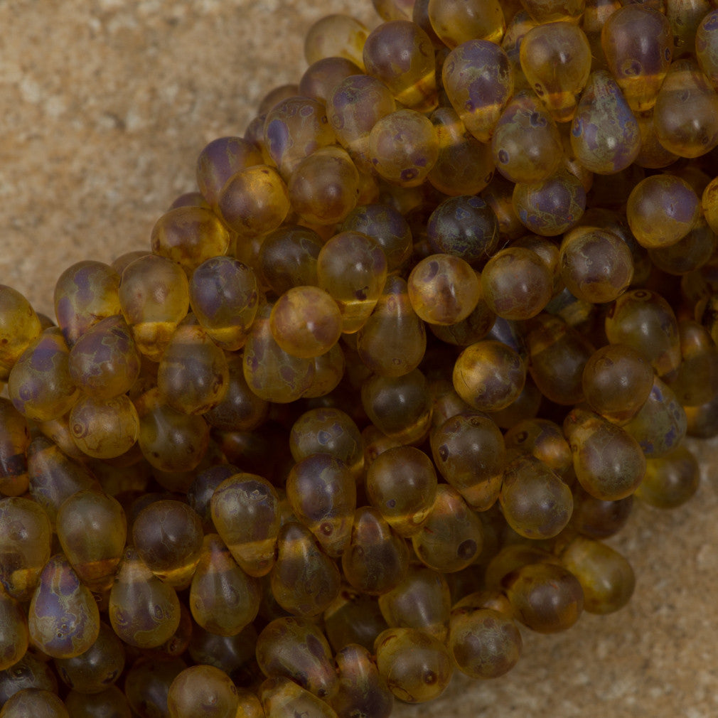 90 Czech 6x4mm Tear Drop Matte Crystal Picasso Beads (00030TM)