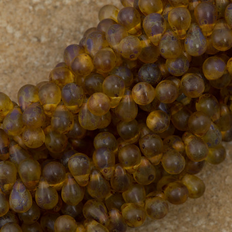 90 Czech 6x4mm Tear Drop Matte Crystal Picasso Beads (00030TM)