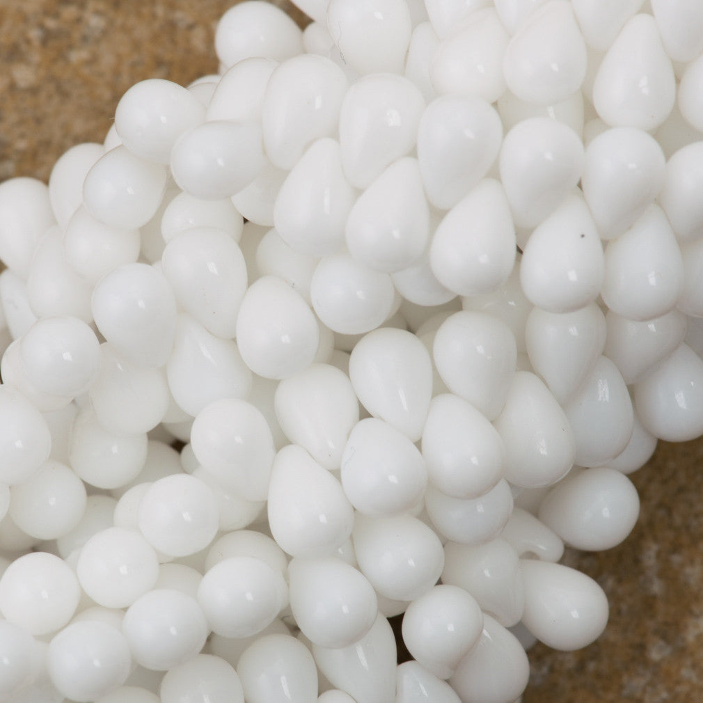 90 Czech 6x4mm Tear Drop Opaque White Beads (03000)