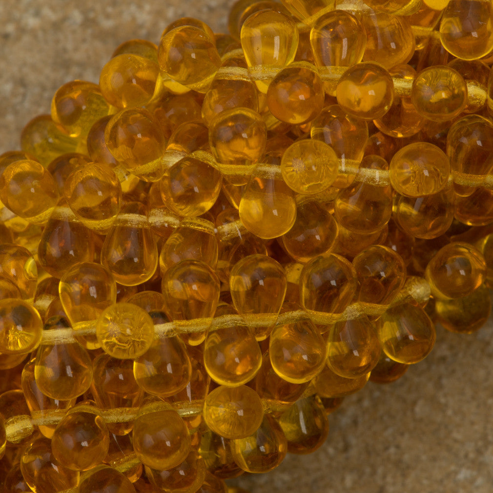 90 Czech 6x4mm Tear Drop Topaz Beads (10060)