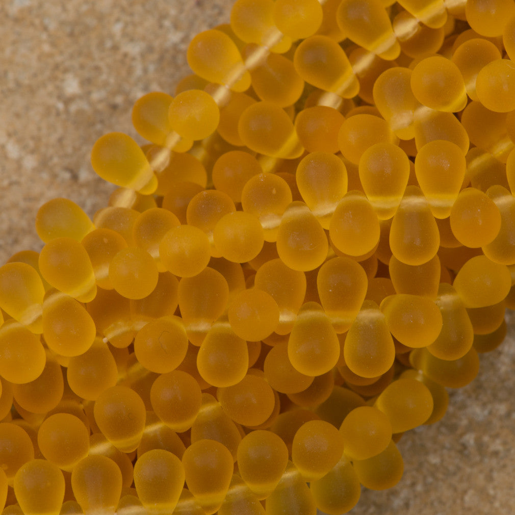 90 Czech 6x4mm Tear Drop Matte Topaz Beads (10060M)