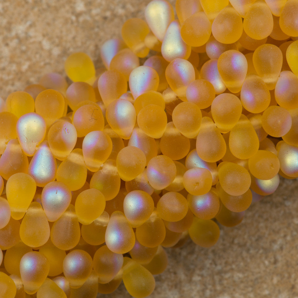 90 Czech 6x4mm Tear Drop Matte Topaz AB Beads (10060MX)