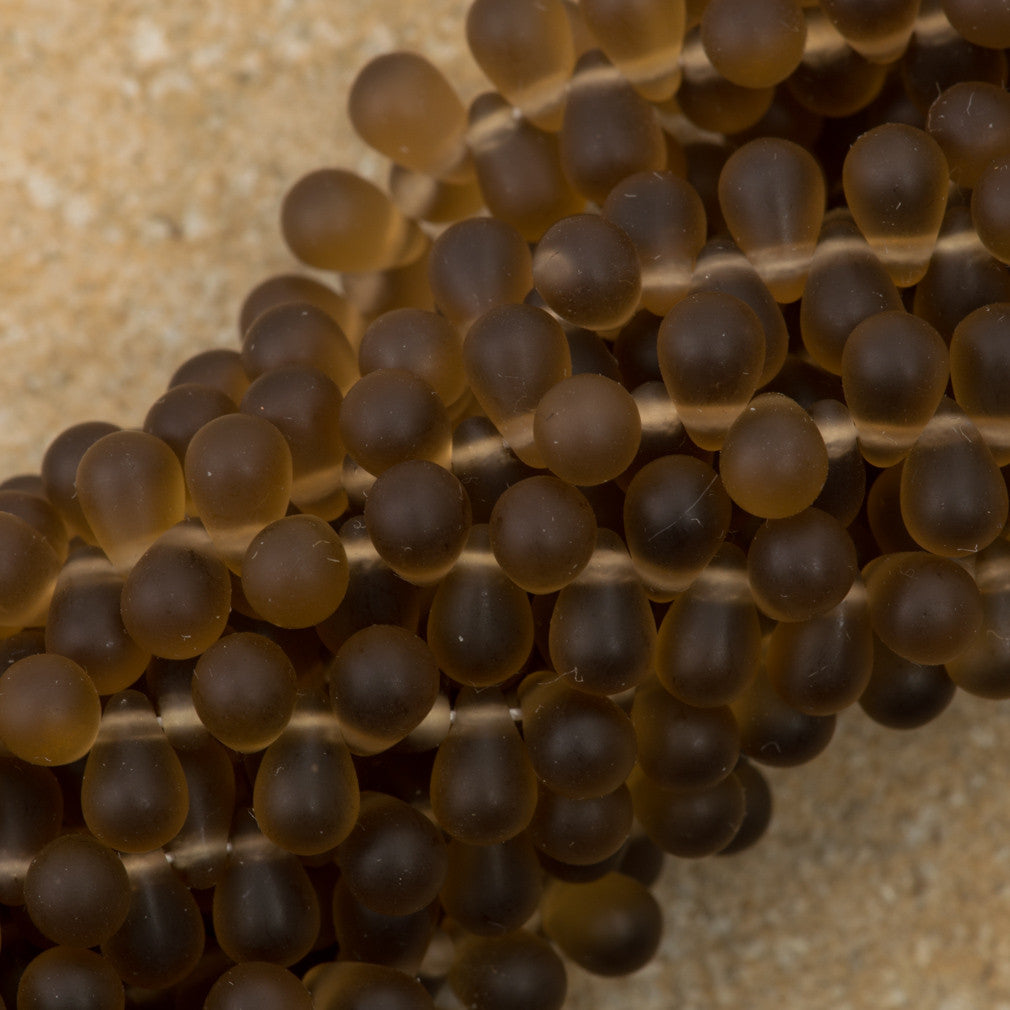 90 Czech 6x4mm Tear Drop Matte Smoky Topaz Beads (10230M)