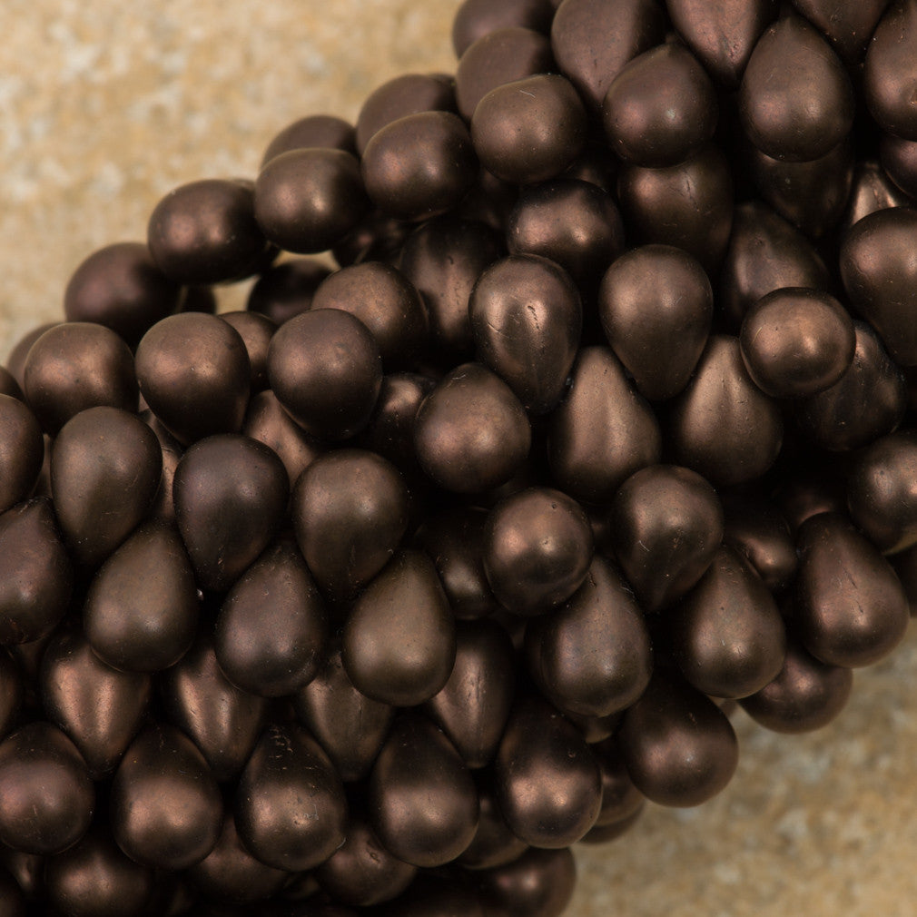 90 Czech 6x4mm Tear Drop Matte Dark Bronze Beads (14415M)