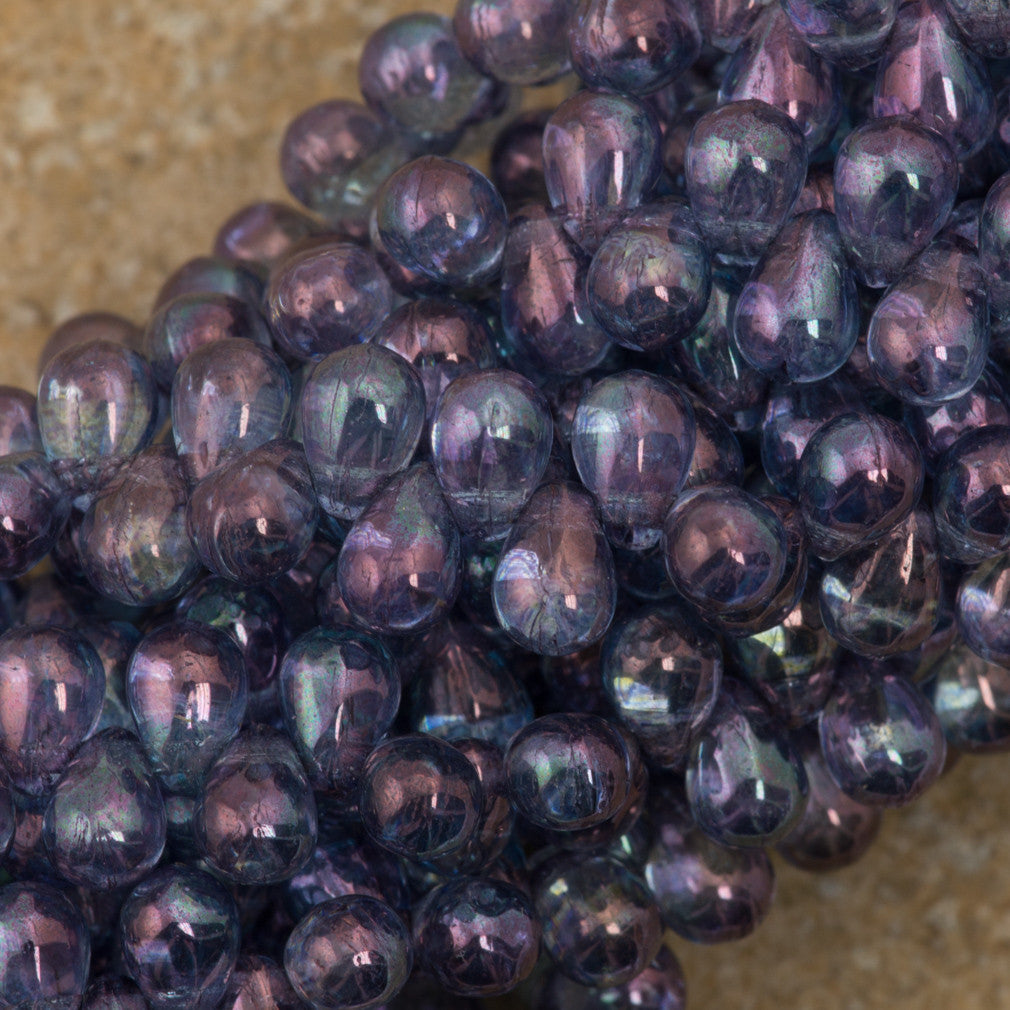 90 Czech 6x4mm Tear Drop Transparent Amethyst Luster Beads (15726)