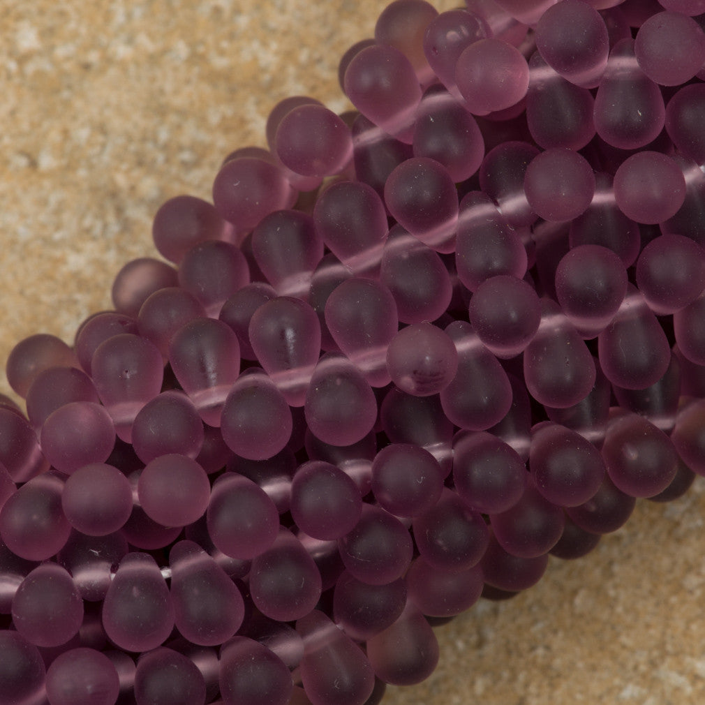 90 Czech 6x4mm Tear Drop Matte Mid. Amethyst Beads (20040M)