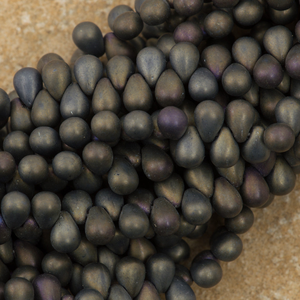 90 Czech 6x4mm Tear Drop Matte Brown Iris Beads (21115)