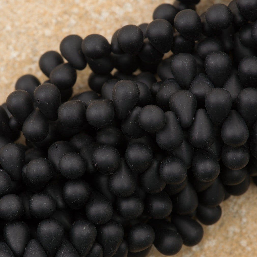 90 Czech 6x4mm Tear Drop Matte Jet Beads (23980M)