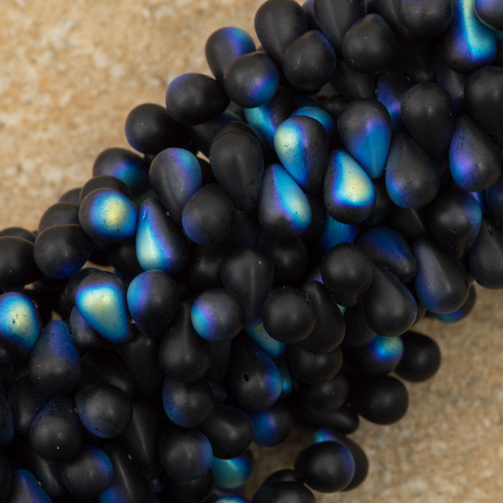 90 Czech 6x4mm Tear Drop Matte Jet AB Beads (23980MX)