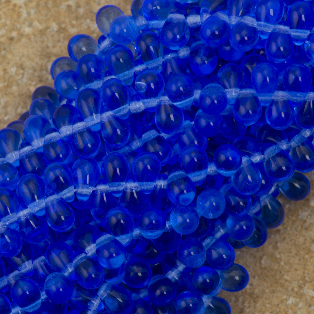 90 Czech 6x4mm Tear Drop Sapphire Beads (30050)