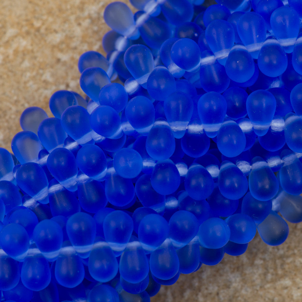 90 Czech 6x4mm Tear Drop Matte Sapphire Beads (30050M)